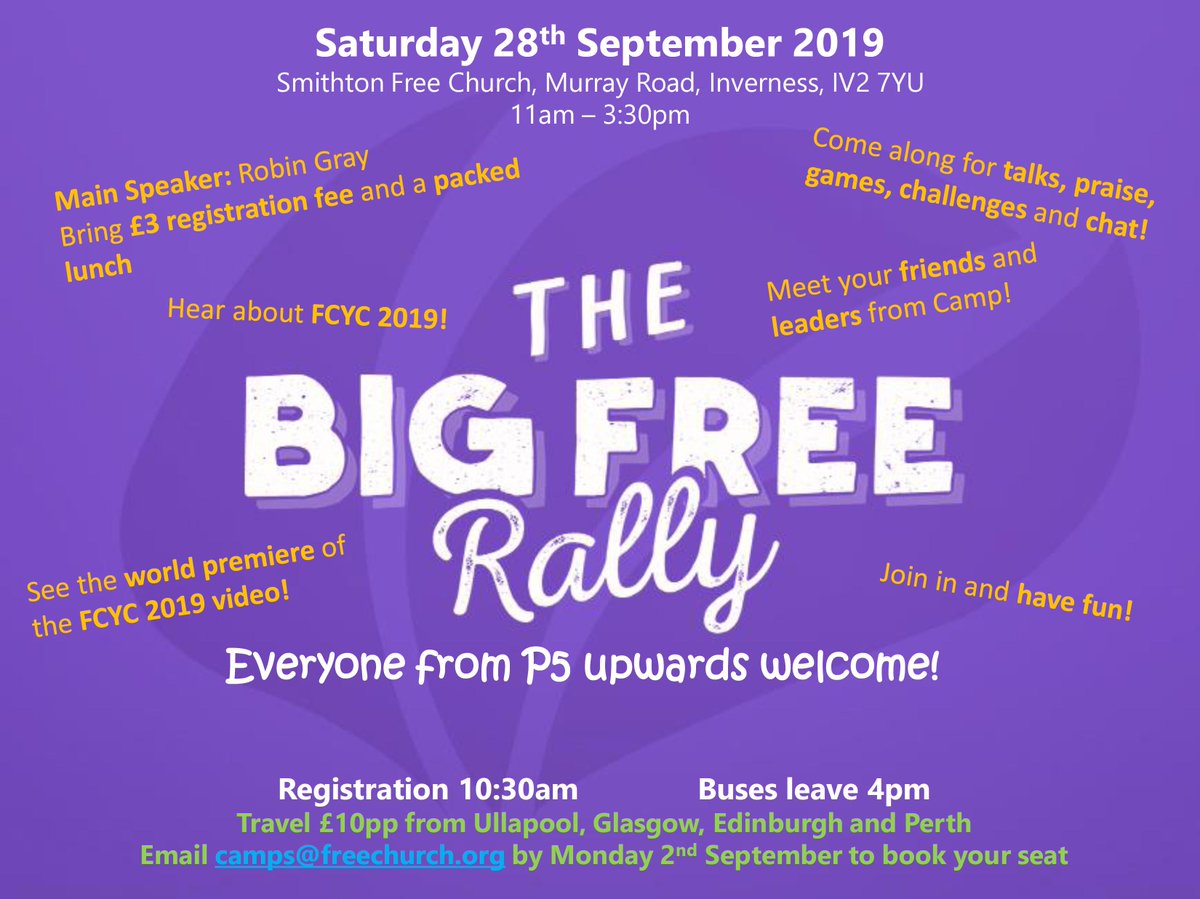freechurchscot's tweet photo. The 2019 @FCYouthCamps Big Free Rally is this weekend! ๐ฅณ๐ฅณ๐ฅณ
Who's going?
https://t.co/GpNDyF6Xwq
#fcos #fcyc https://t.co/YwCdOffx1O