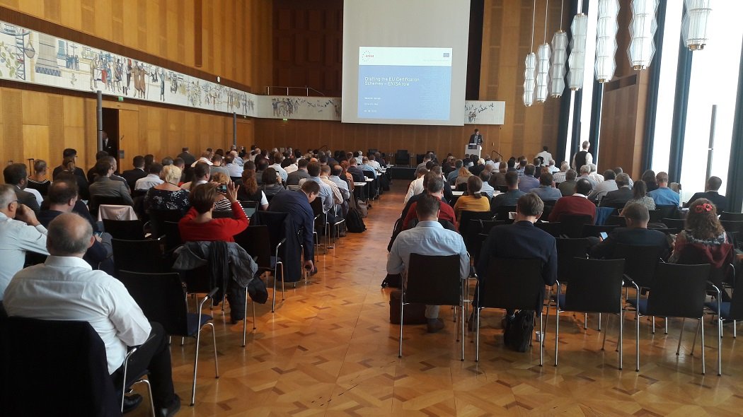 enisa_eu's tweet photo. Today is #Caday2019, organised back-to-back with the #ENISA_TSF2019. #ENISA's Slawomir Gorniak is presenting the draft EU Certification Schemes and the Role of ENISA which was brought about by the #EUCyberAct. Thank you for hosting us, #esmtberlin! https://t.co/KU8FrwiFGI