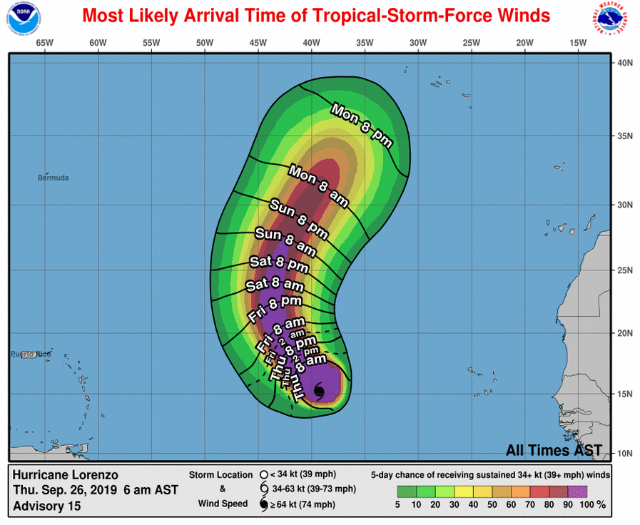 NHC_Atlantic's tweet photo. NEW:  A Special Advisory has been issued for rapidly intensifying #Hurricane #Lorenzo, which has become a major hurricane over the eastern Atlantic Ocean.  Full advisory: https://t.co/tW4KeFW0gB https://t.co/ehofWlCzM9