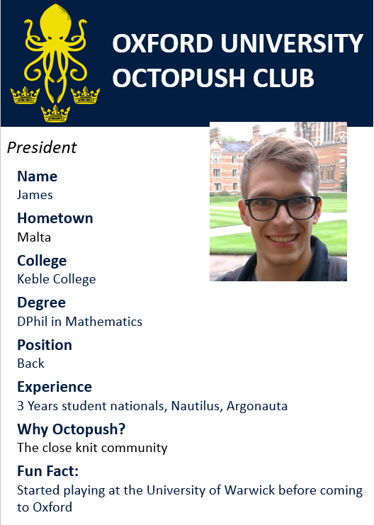 The next season of #Octopushing is starting soon. Are you as excited as we are? To shorten the wait we will be introducing our new Committee in the next days!
Starting with our President: