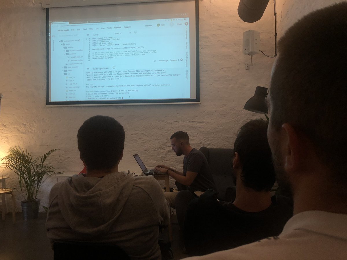 ServerlessBGD's tweet image. Live coding and deploying the @AWSAmplify app on his first serverless talk! 🤘