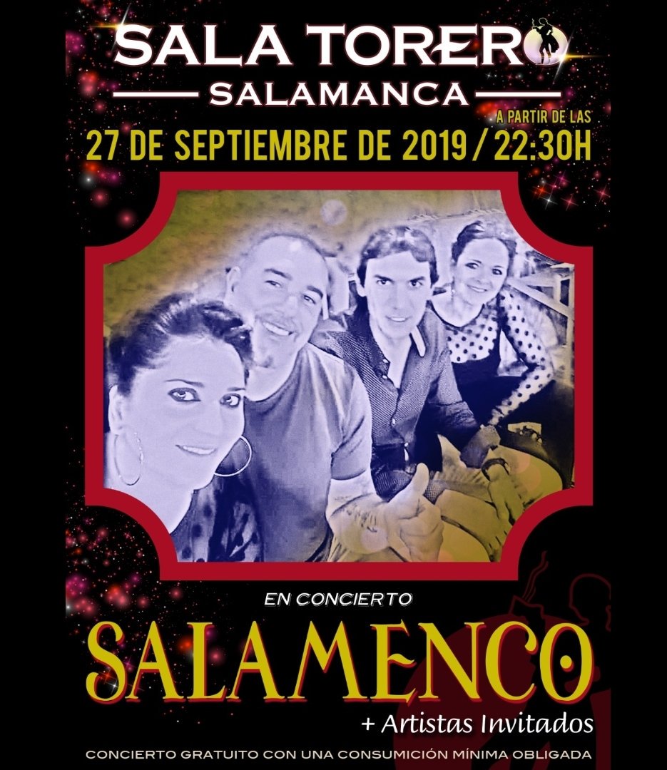 VIERNES 27 #Salamenco dará su concierto en <a href="/SalaTorero/">Sala Torero</a> con artistas invitados a partir de las 22:30 horas Entrada libre (consumición mínima obligatoria) #Salamanca
Entérate de +eventos en. conciertosensalamanca.com