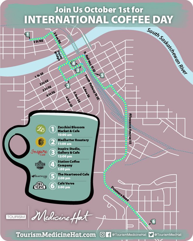 Next Tuesday = International Coffee Day 
☕☕☕☕☕☕☕☕
So we are going to be enjoying #MedHat's amazing Independent Coffee Shop scene. Come for a coffee and pose with our Giant Coffee Mug. Post the pic and you could win some <a href="/Medalta/">Medalta</a> Mugs. 

#ThisHappensHere #BucketListAB
