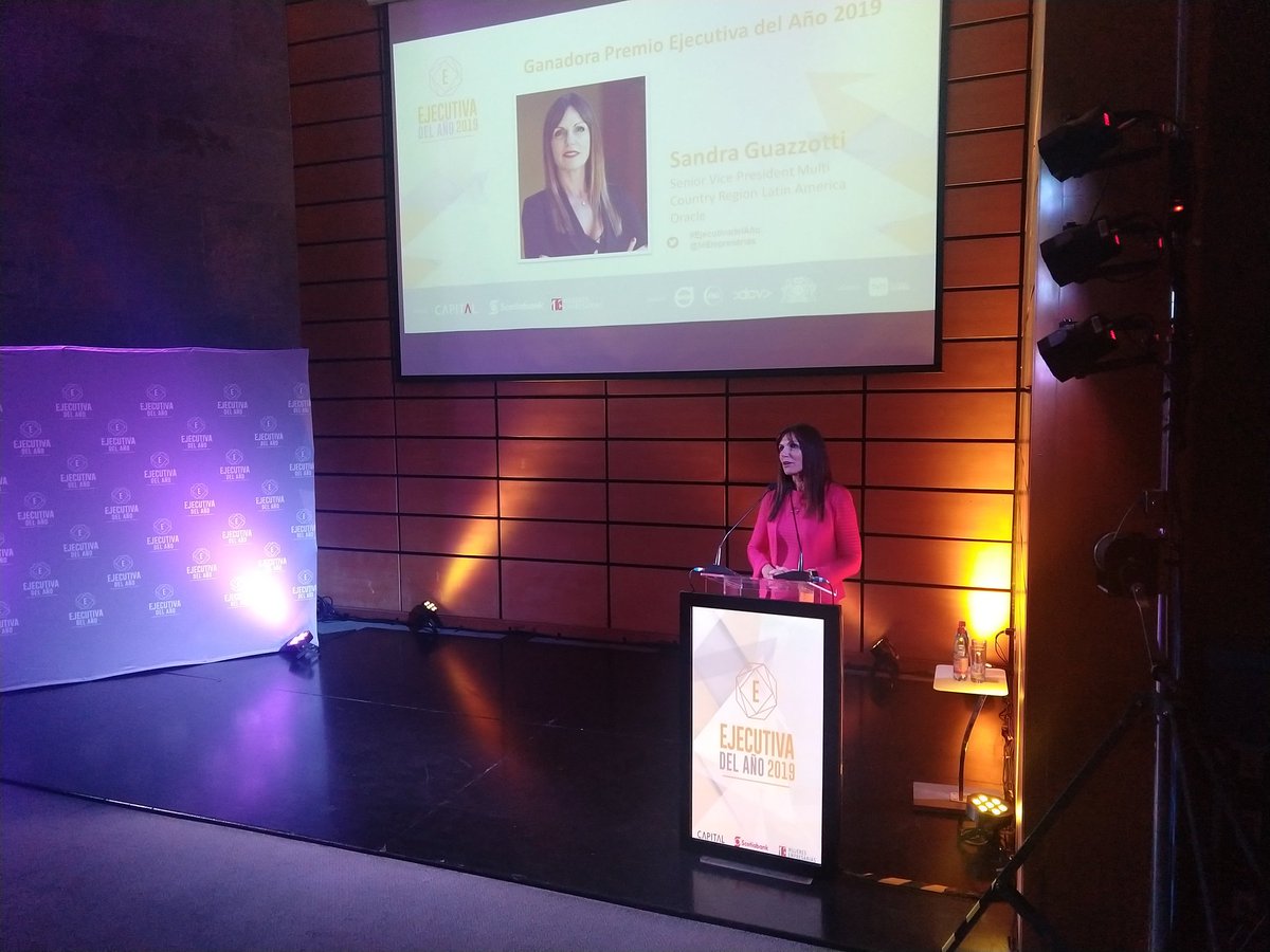 Y el #PremioEjecutiva2019 es para Sandra Guazzotti, Senior Vice President Multi Country Region Latin America Oracle ¡Felicidades!