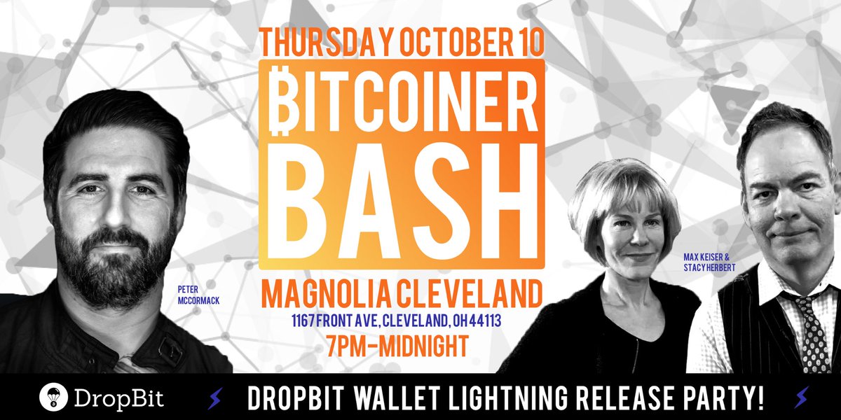 🚨Announcement🚨
Bitcoin Bash on Oct 10th in Cleveland.  Sponsored by us <a href="/dropbitapp/">Blocks and Chains</a> and proudly featuring <a href="/PeterMcCormack/">Peter McCormack 🏴‍☠️🇬🇧🇮🇪</a> <a href="/stacyherbert/">Stacy Herbert 🇸🇻🚀</a> <a href="/maxkeiser/">Max Keiser</a> and more! 

RSVP here but do it quickly almost at capacity already!
eventbrite.com/e/cleveland-bi…