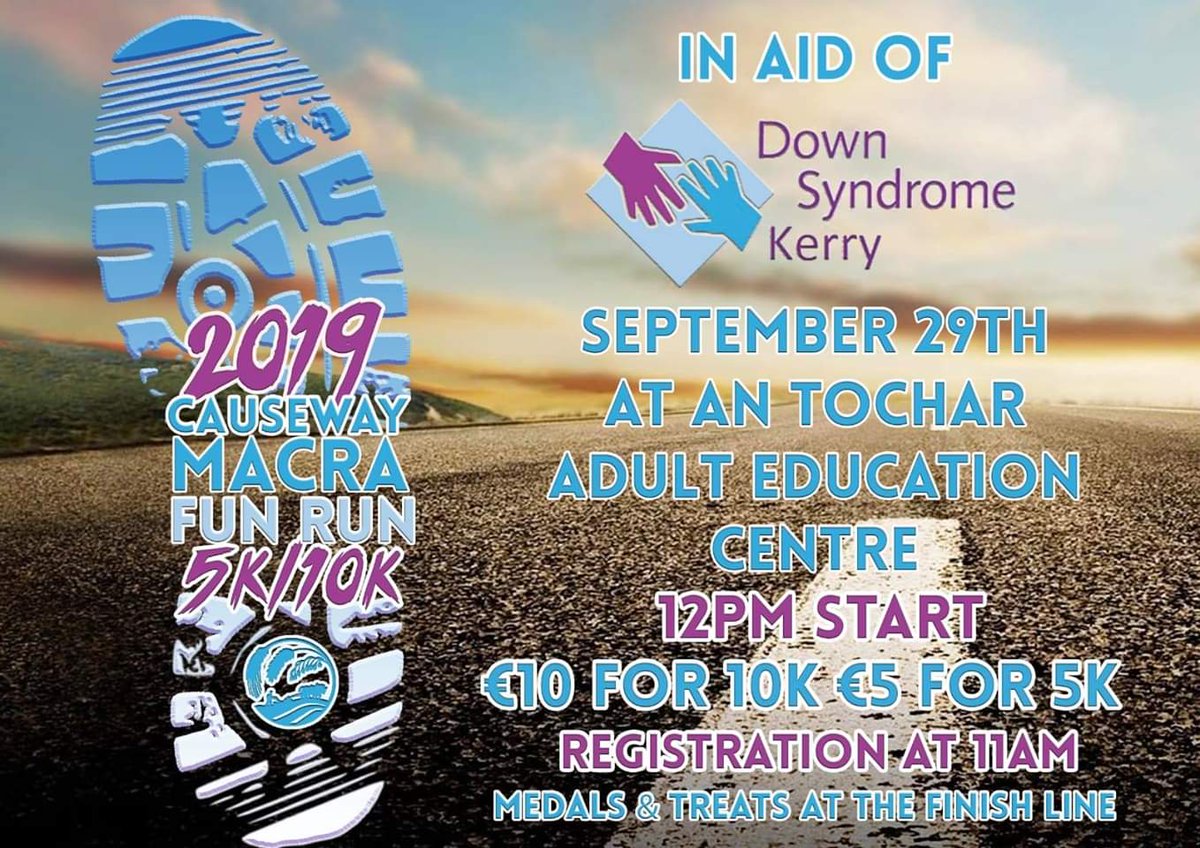 Be sure to support Causeway Macra's annual 5k/10k Fun Run in aid of Down Syndrome Kerry 😊 Race start at An Tochar Adult Education Centre, Causeway this Sunday 29th September, registration from 11am, race start 12pm..  #causeway #causewaymacra #5k #10k #running #funrun
