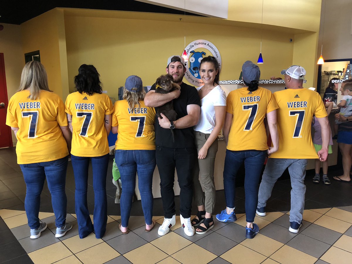 PredsFoundation's tweet photo. Not only does @yanweber68 spend time bowling and playing street hockey with the community kiddos, but he &amp; Kayla also donate necessary pet supplies for animals at @nashvillehumane - what can’t #7 do?? AND we get to see him shred the ice at #preds opening night in SEVEN days! https://t.co/jcfxYGSwMn