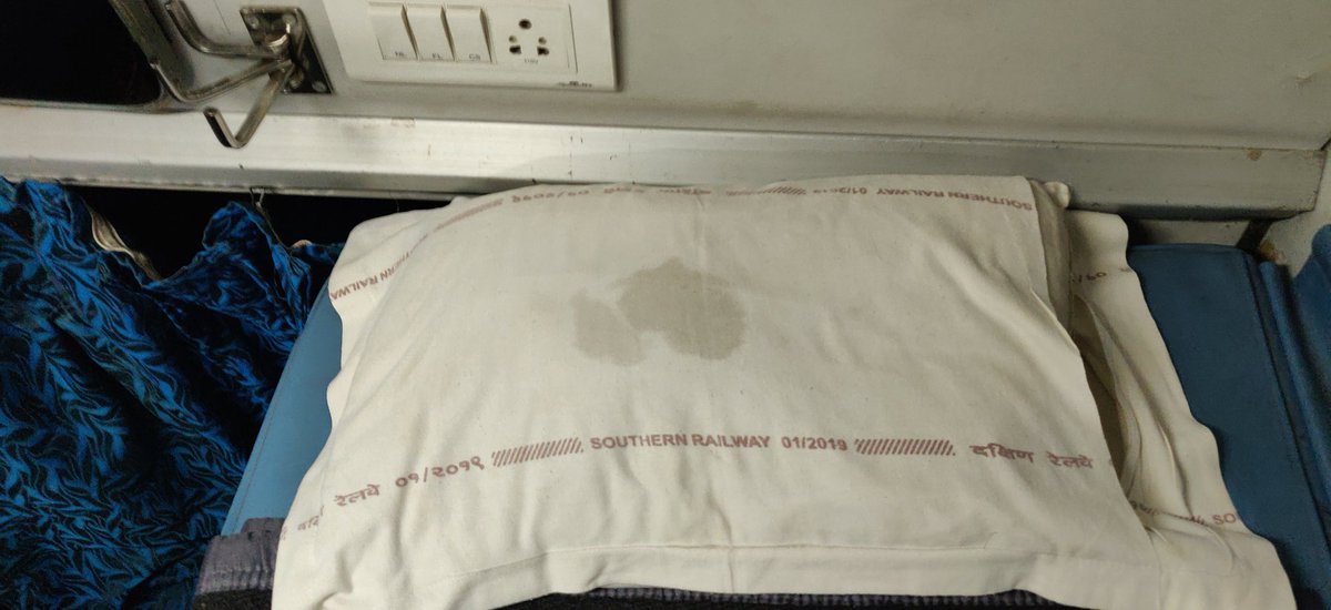 rajesh_kesavan's tweet image. Travelling in pandian express A3 coach seat no 11,shocking to see very unhygienic bed spreads, pillows and poor maintained toilets, unattended, open wires in lavatory #IndianRailways #RailMin #RailwaySeva
#GMSRailway #Rail #PiyushGoyal definitely doesn&apos;t deserve to to pay for ths