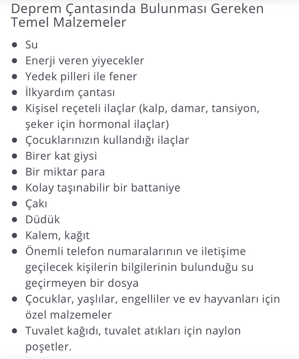 Bana bir şey olmaz deyip ertelemeyin, #deprem çantalarınızı lütfen hazırlayın. paraveis.com