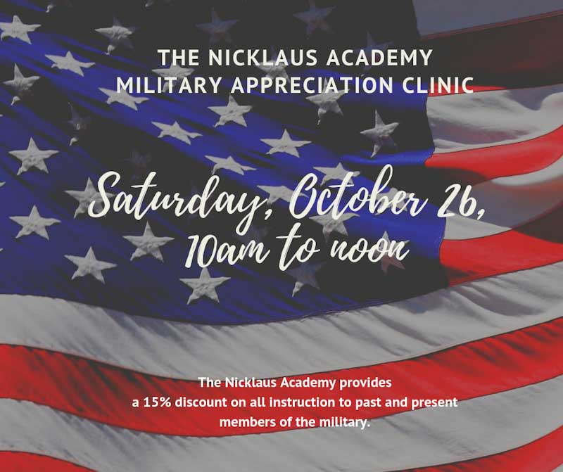 We are honored to host a Military Appreciation Clinic at the Academy on Oct. 26th for all Active, Retired &amp; Reserve Military Members.  We will cover short game, full swing &amp; use some of the latest technologies.  Purchase your spot by clicking the link.
ow.ly/FhRC50w4FL0
