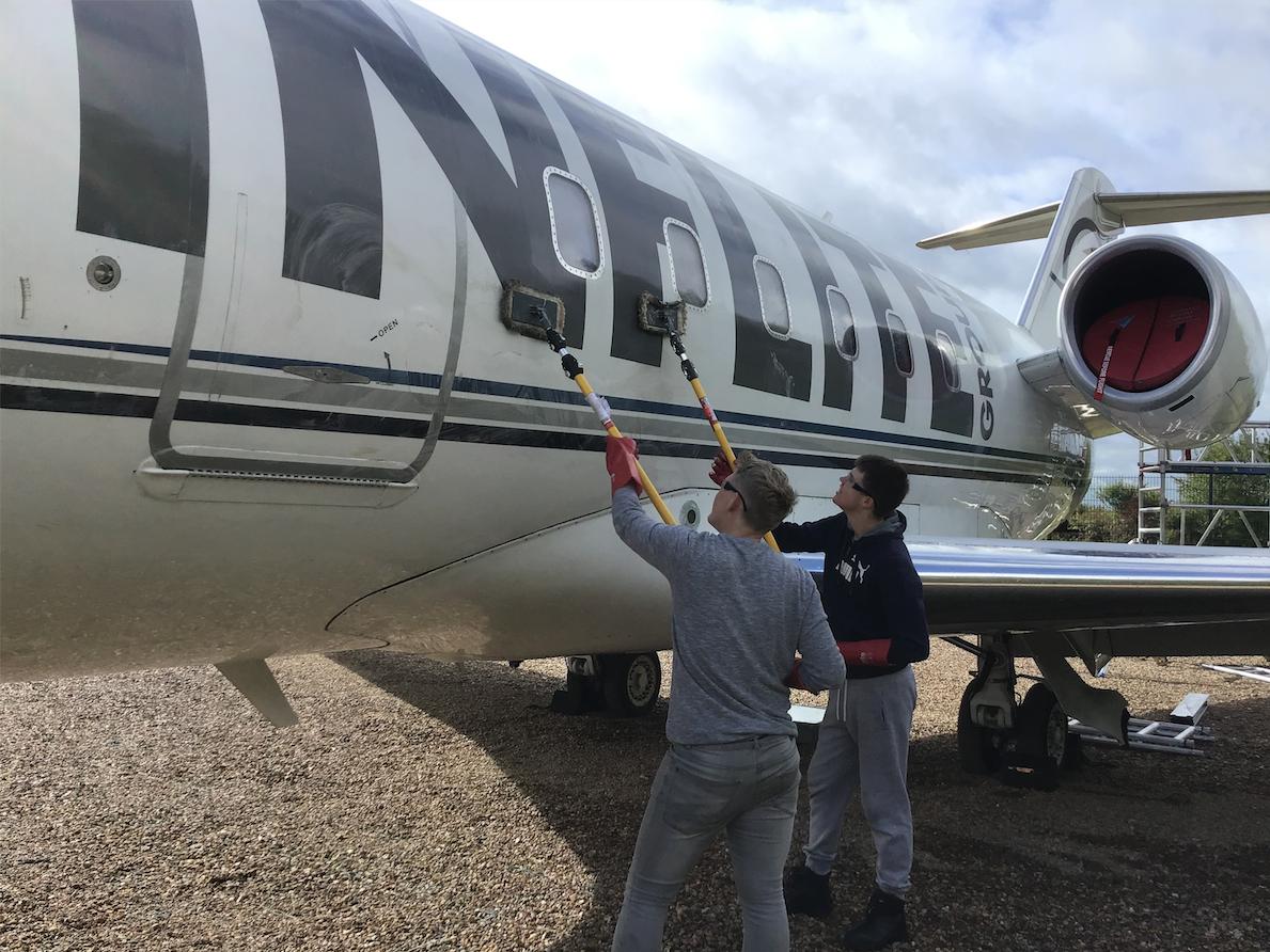 Thursday’s To Do List: • Submit Assessment ✅ • Lunch at the Sky Cafe ✅ • Wash Bombardier Challenger 600 Jet - In Progress 🚿 Our students take great pride in maintaining our gifted jet plane - courtesy of @InfliteJet ✈️