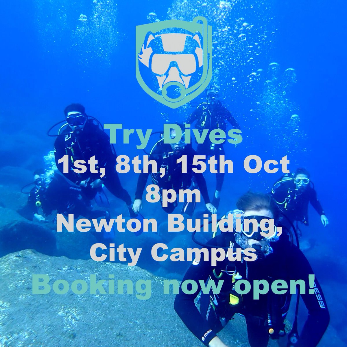 You can book onto a try dive at the sports receptions on City and Clifton campus and at the Student Union Office at Brackenhurst campus. The cost will be £5.  Please check your emails for more information on how to book, especially students at Brackenhurst campus.