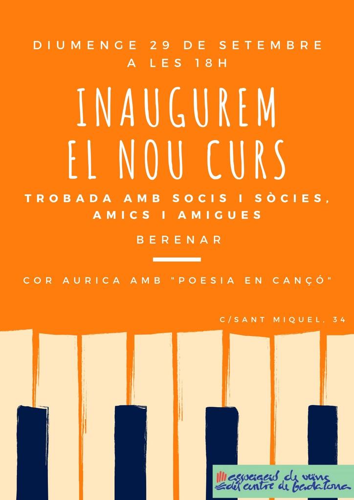 avcentrebdn's tweet photo. Diumenge a la tarda, comencem el curs.
Volem explicar-vos que fem, que ens agradaria fer, animar-vos a participar i passar una bona estona plegats. 
El @coraurica ens oferirà un tast de bona música.
I també berenarem. 
Us hi esperem.
@FAVBBadalona @bdncom @Totbadalona @BDNOTIS https://t.co/uqF9ErxOL8
