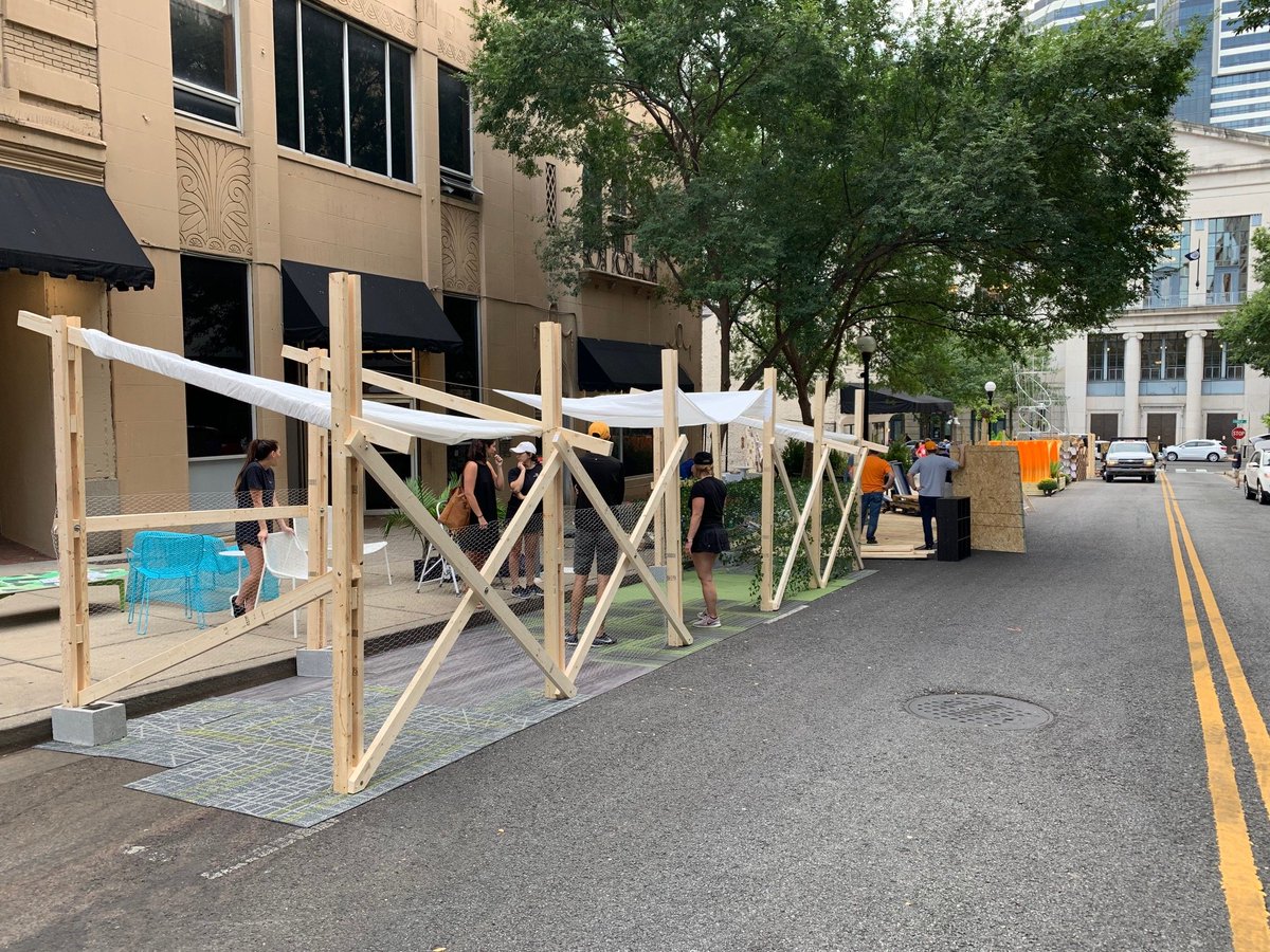 Our Nashville office partnered with OHM Advisors for an event called Park(ing) Day last week! Team members worked together to transform a parking space into a parklet to promote green spaces in cities. Check out their Urban Jungle themed spot in the photos below!