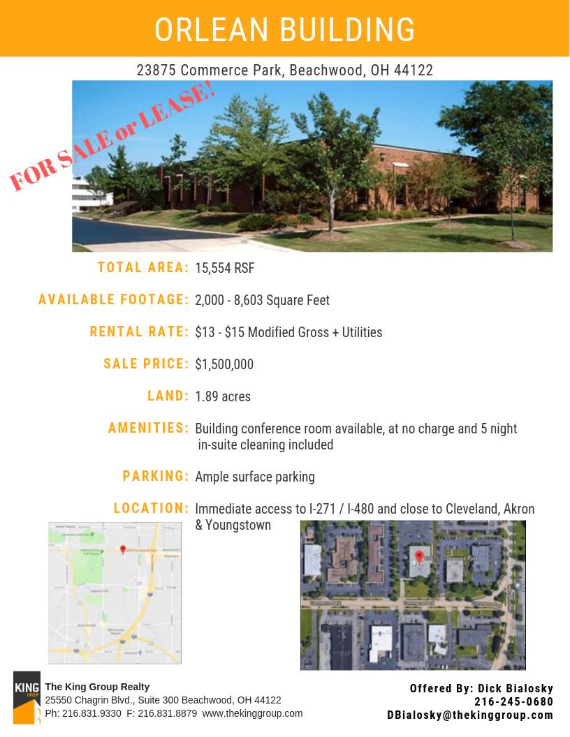 FOR SALE OR LEASE! Up to 8,600 SF located in Commerce Park. #CRE #Beachwood #forsale #forlease #thekinggroup