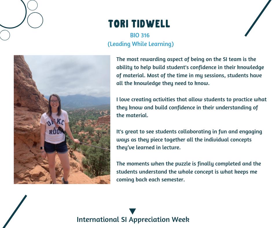 UMKC_ASM's tweet image. This is Tori: Lead Peer Mentor and SI Leader!
Thank you for everything you do Tori! we appreciate it!

#SILappreciationweek #SupplementalInstruction #UMKC