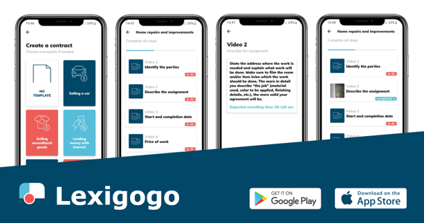 LexigogoApp's tweet photo. @LexigogoApp today released its video contract template feature!! Simply select one of our many contract templates to make sure you video-record all essential elements of your video agreement! Creating 'peace of mind'... instantly!! Download Lexigogo today and check it out!🚀🚀🚀 https://t.co/jOTSjReOKn
