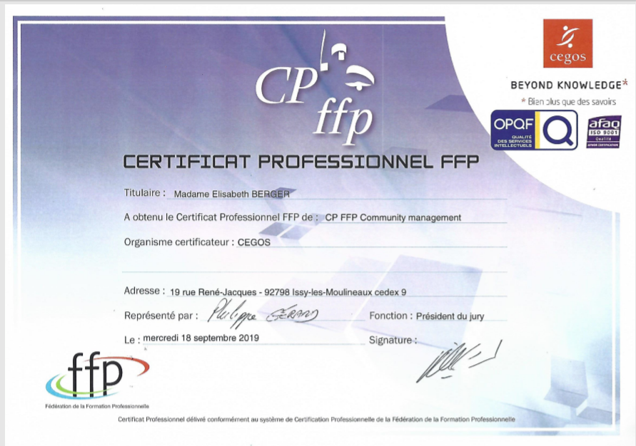 🎯 une rentrée dynamique : dans la continuité de ma formation et mon expérience pro, j'ai obtenu la certification #CommunityManagement 👩‍🎓 apte à travailler sur toute construction de stratégie #Socialmedia 
N'hésitez pas à nous consulter via @Liz_Community marketingpartner.fr