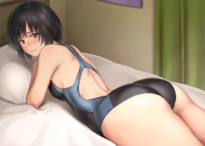 部活で着てた競泳水着のままベッドに横になってもらい、ひたすら七咲のおしりを眺めて優しく𠮟られたい 