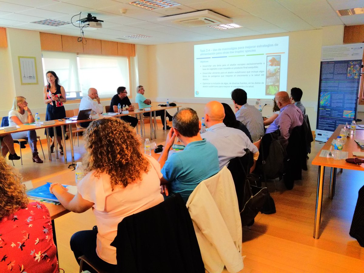 aquavitaeEU's tweet photo. Today @RosaChapel introduced @aquavitaeEU work and @CienciasDoMar case study on low trophic feeds for #aquaculture run by Sofia Engrola, Claudia Aragao and Carmen Navarro. Thanks @FundacionCETMAR and, specially, Julio Maroto and the #CVMar+I team #H2020 https://t.co/MlY7x0Fjyo