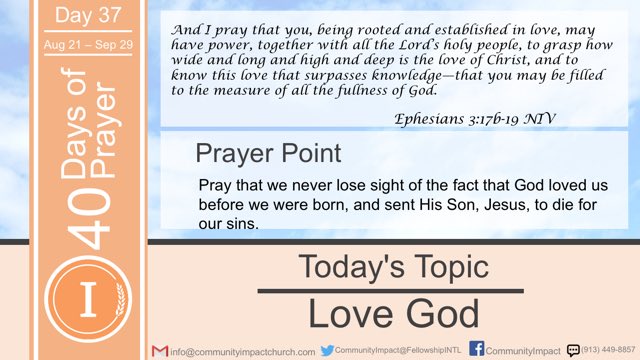 FellowshipINTL's tweet photo. Day 37 Take some time and reflect upon God's love. Then, go and be a reflection of His love to those around you. https://t.co/MFgTxsv6xY