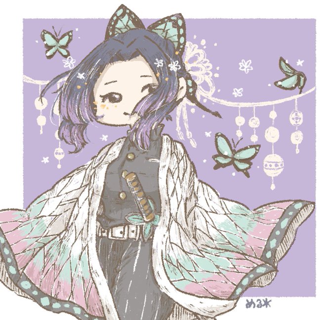 める＊🐠さんがTwitterに投稿した胡蝶しのぶ(鬼滅の刃)のイラスト。