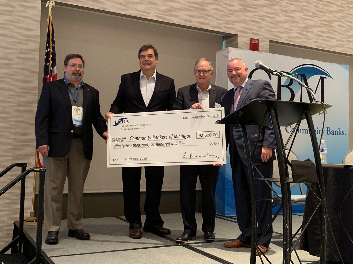 Presentation of One Mission Growth Fund check from <a href="/ICBA/">Independent Community Bankers of America</a> to the <a href="/cbofm/">Community Bankers of MI</a> <a href="/NWWilcox/">Noah W. Wilcox</a> <a href="/GRSB/">grsb</a> <a href="/mnlakesbank/">MINNESOTA LAKES BANK</a> #communitybanking