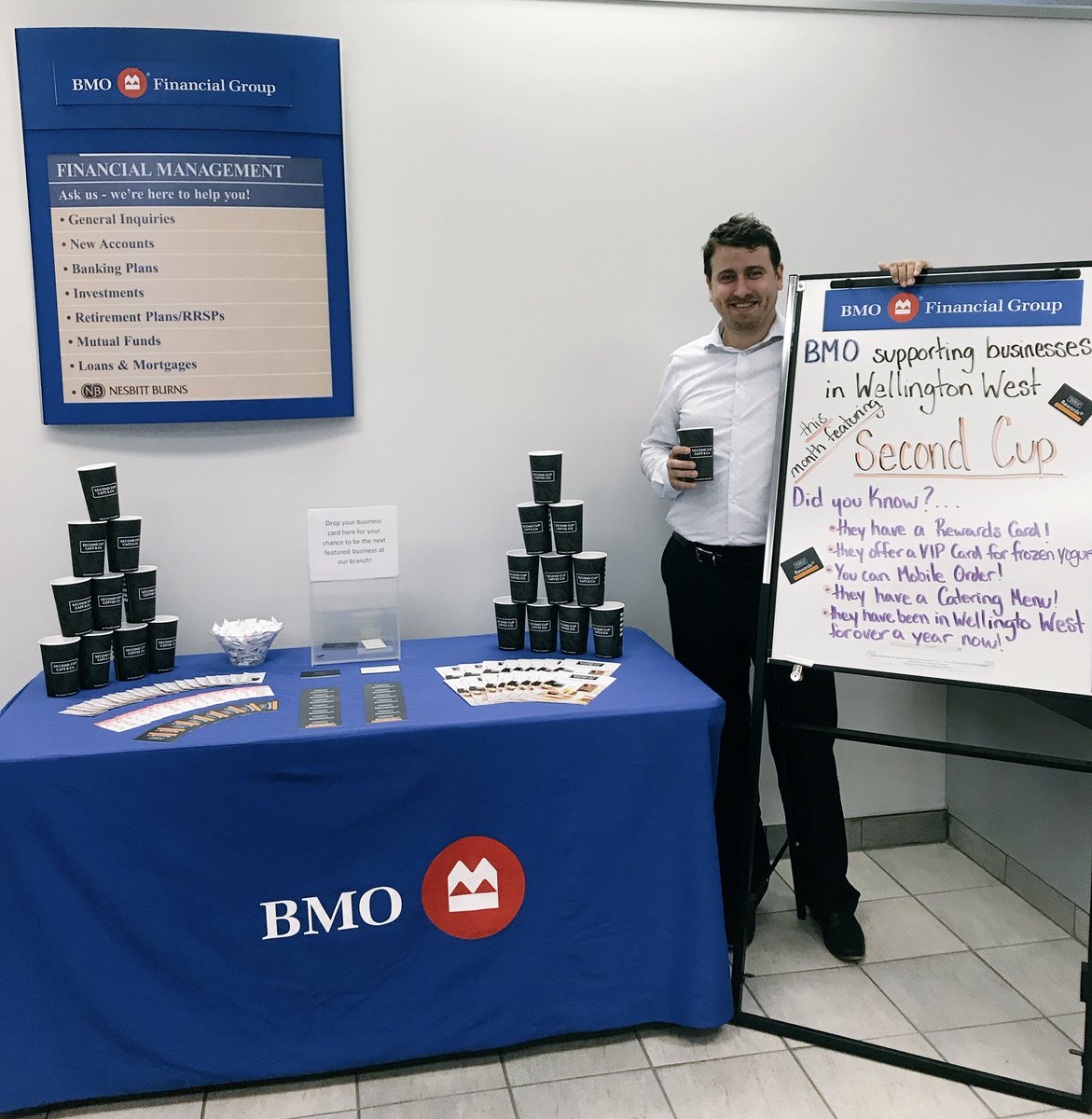 BMO Wellington and Holland supporting businesses in Wellington West, this month featuring <a href="/SecondCupCanada/">Second Cup Café</a> ! Come by and drop off a business card to be featured next. #BMO #BeingBMO #Wellingtonwest #Hintonburg #Westboro  <a href="/msully91/">Mitchell Sullivan</a> <a href="/Wellington_West/">Wellington West Business Improvement Area</a> <a href="/nick_hall88/">Nick Hall</a>