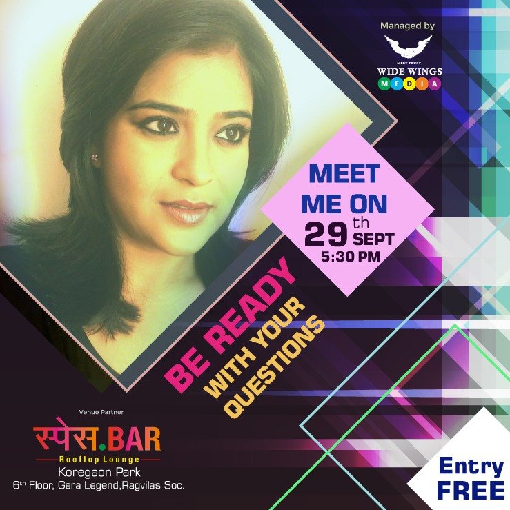 Come, join the cult.. and explore the spark in you on 29th September at 5.30 pm!!
See you at Space Bar, Koregaon Park, Pune!

#dhakadgirl #meetandgreet #NehaWinningHearts #nehanachiket #Nehashitole #mrskatekar #Yebaat