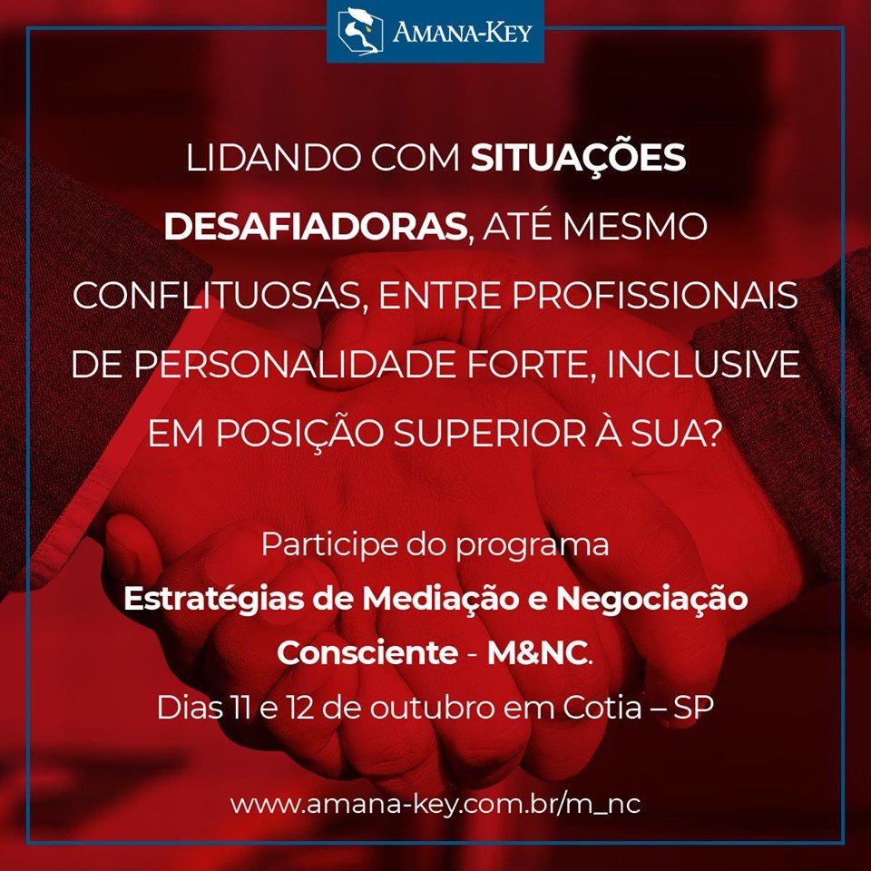 amanakey's tweet photo. Venha participar deste programa no qual você irá praticar negociações reais e mediação de conflitos complexos. Do início até o final, da definição de estratégias até sua efetiva execução. Vagas limitadas. Em até 10 vezes de R$242,00
Inscrições: https://t.co/zpSIsXbJ0t https://t.co/vYFraUh2a3