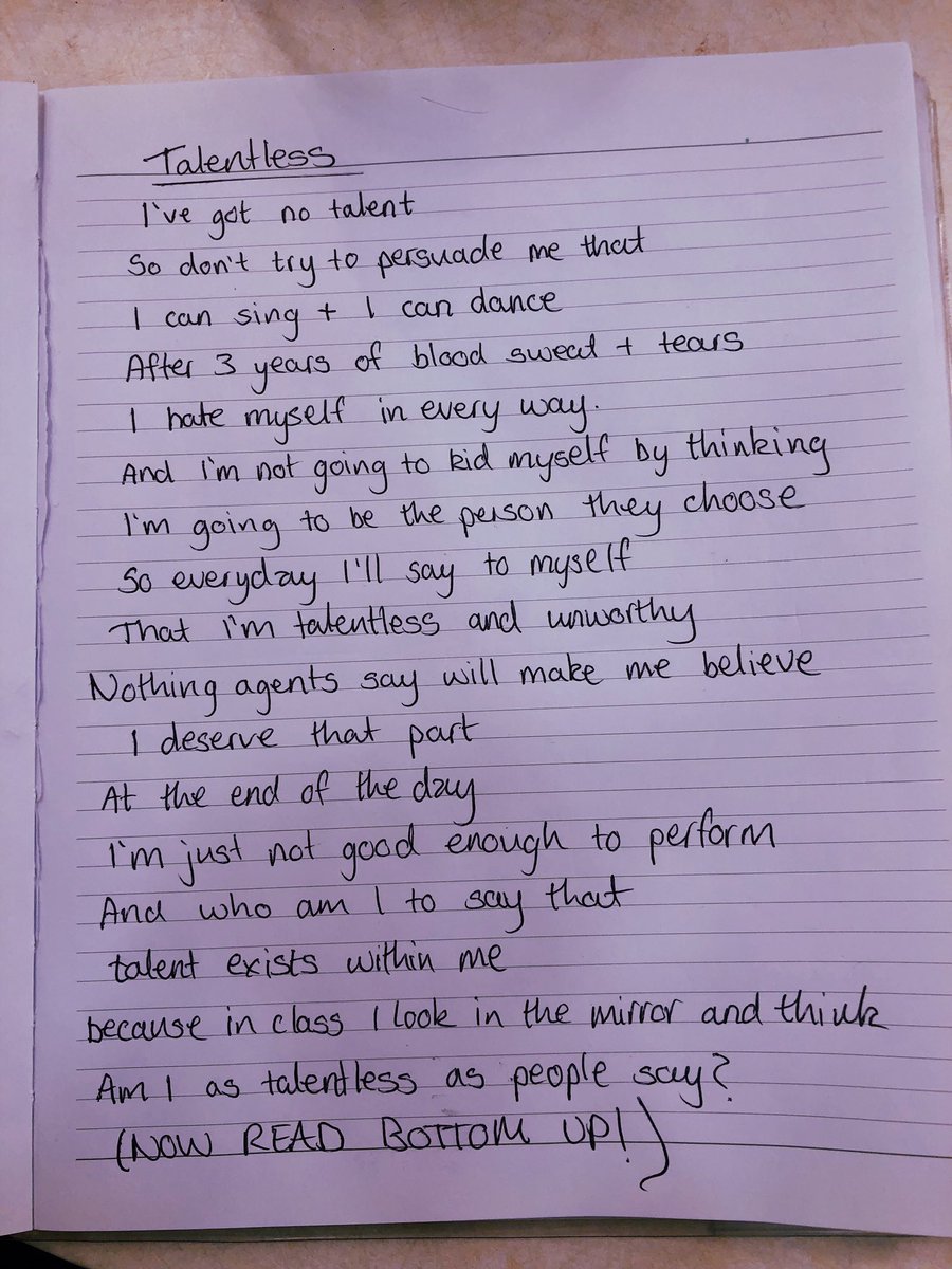 Re-wrote this poem so it made sense for performers. 

Don’t give up.