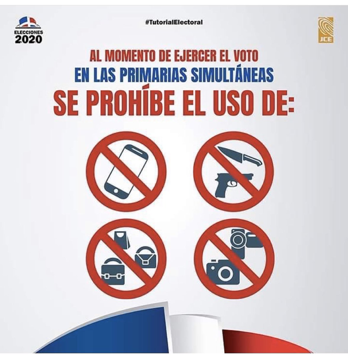 RedesdeReinaldo's tweet photo. En las primarias del 6 de octubre estará prohibido:
🚫 El uso de celulares 📲 🚫 Portar arma de fuego 🔫 🚫 Cámaras fotográficas 📸 🚫Bolsos o carteras 🧳🎒💼👜
Vamos temprano a nuestro recinto de votación y ejercer nuestro derecho al voto. #IngridConLeonel #LaFuerzaDelPueblo https://t.co/hbj8eqwNmn