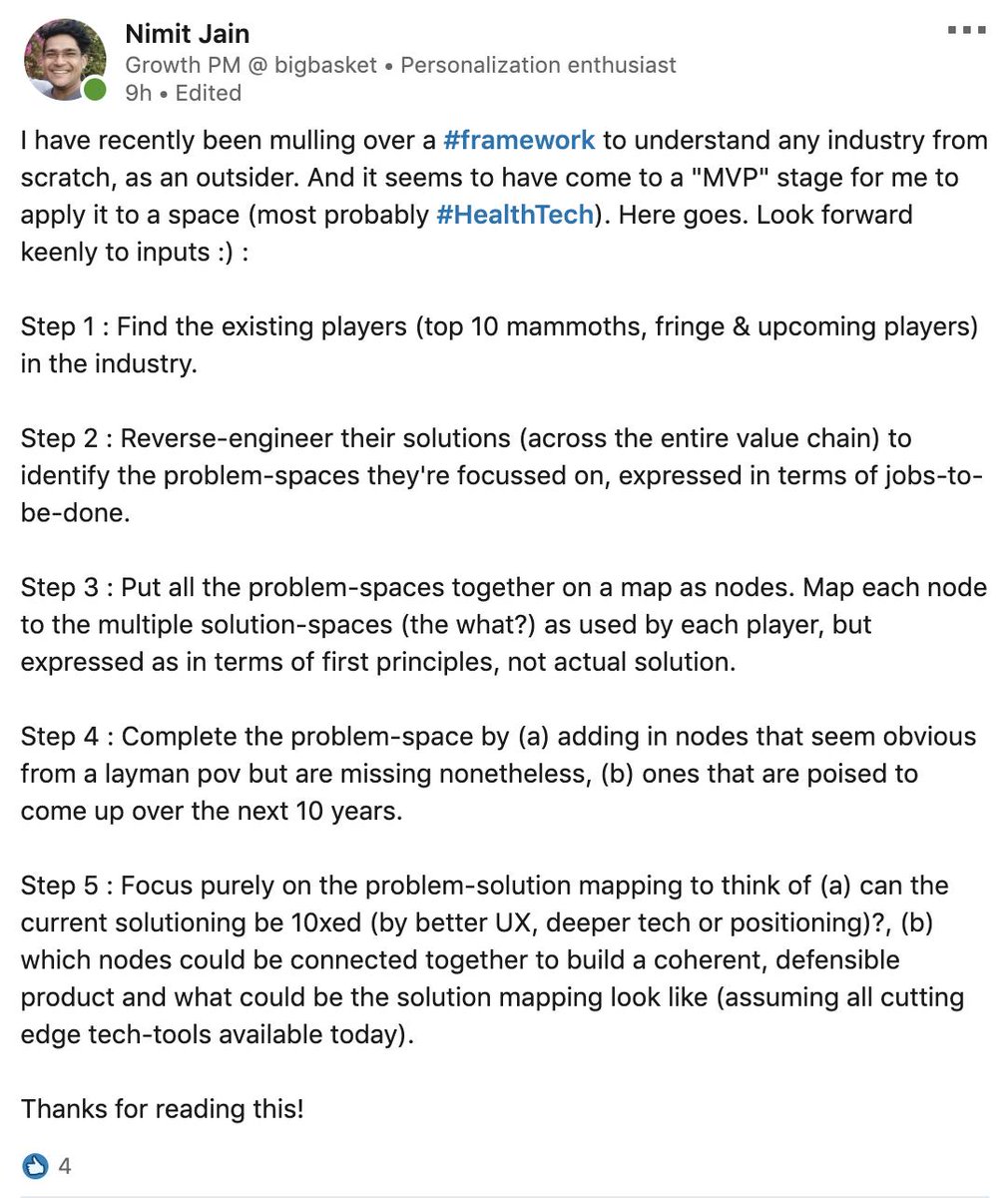 zennimit's tweet image. [Request For Insights] Trying to build a #framework to use the #problemspace approach understand any industry from scratch, as an outsider. Would be glad if you could share insights/pointers from your experience :)