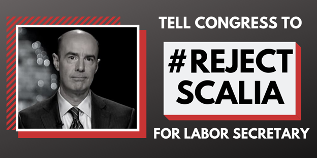 Public_Citizen's tweet photo. Trump picked Antonin Scalia’s son — a corporate lawyer who has spent his career dismantling worker protections — to lead the agency tasked with safeguarding America’s workforce. Because of course.
His confirmation hearing is today & nobody is paying attention.
#RejectScalia https://t.co/kkMEuDH6rJ
