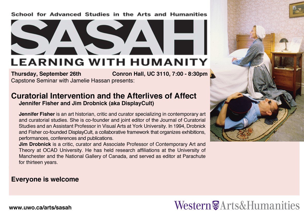 Please join us tonight at 7:00 pm in UC 3110 for a talk and performance by Dr. Jennifer Fisher and Dr. Jim Drobnick.