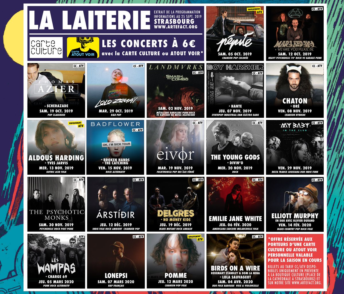 Laiterie's tweet photo. On refait le point sur les #concerts - à venir à La #laiterie #strasbourg - disponibles au tarif #carteculture #carteAtoutvoir !
Concert Carte Culture / Atout Voir > https://t.co/f5CwcrUgJ1
Programmation complète ici >https://t.co/7zvJaglJG9 https://t.co/ZAZwyZX3un