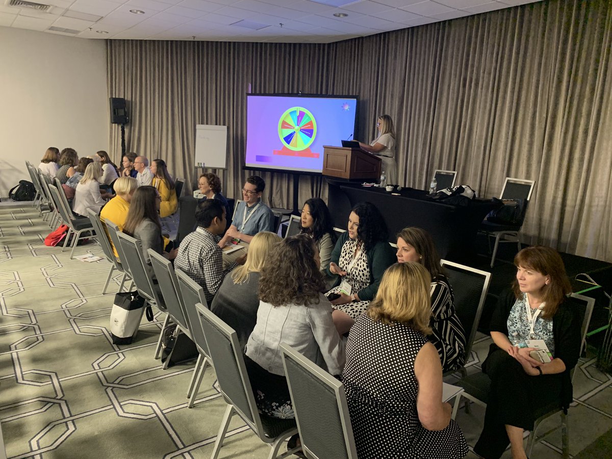 elizamcnulty's tweet photo. Spin that wheel! @mjmcandrews @BrittHoffmann58 lead speed networking in our first #ADRP2019 session of the day. https://t.co/kPTt6WhuZb