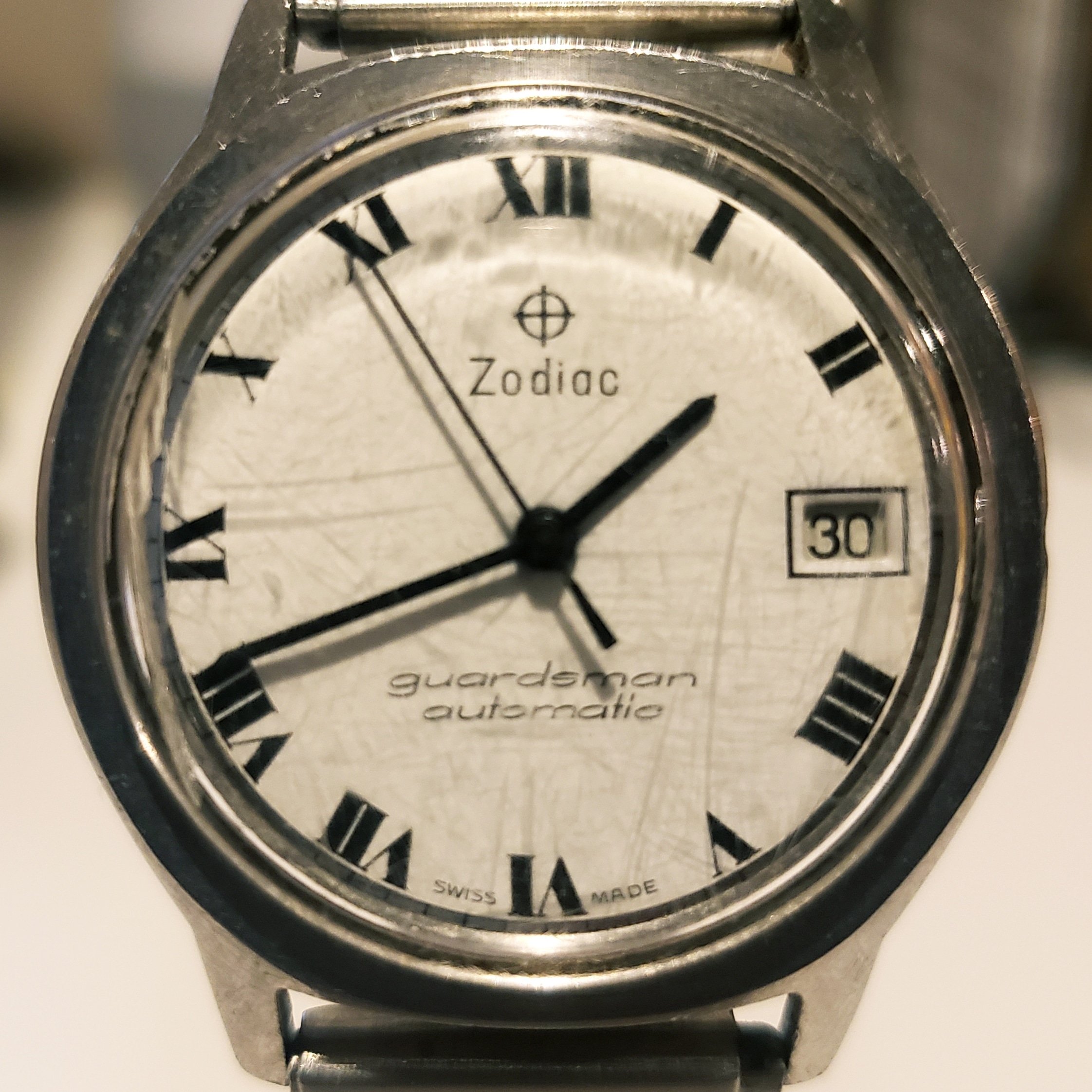 Times Ticking on X This is a men s vintage Swiss Zodiac Guardsman automatic watch sent in by Tom from Tennessee for repair. Thank you Tom Tom bought this Zodiac in 1966