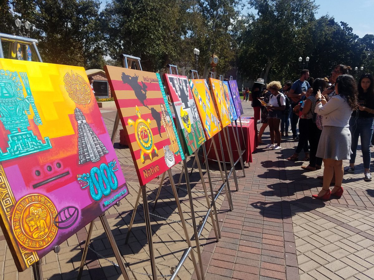 uscprovost's tweet photo. In honor of Lantinx Heritage Month, @USC commissioned seven original art pieces created between professional artists and our students. Keep an eye out for the public banners for annual display on Trousdale Parkway. #artmatters #usc #fighton @uscroski  @USCLaCASA @fishermuseum https://t.co/LuA4OoJew0