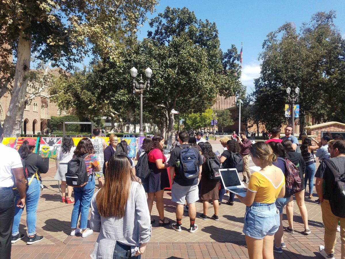 uscprovost's tweet photo. In honor of Lantinx Heritage Month, @USC commissioned seven original art pieces created between professional artists and our students. Keep an eye out for the public banners for annual display on Trousdale Parkway. #artmatters #usc #fighton @uscroski  @USCLaCASA @fishermuseum https://t.co/LuA4OoJew0