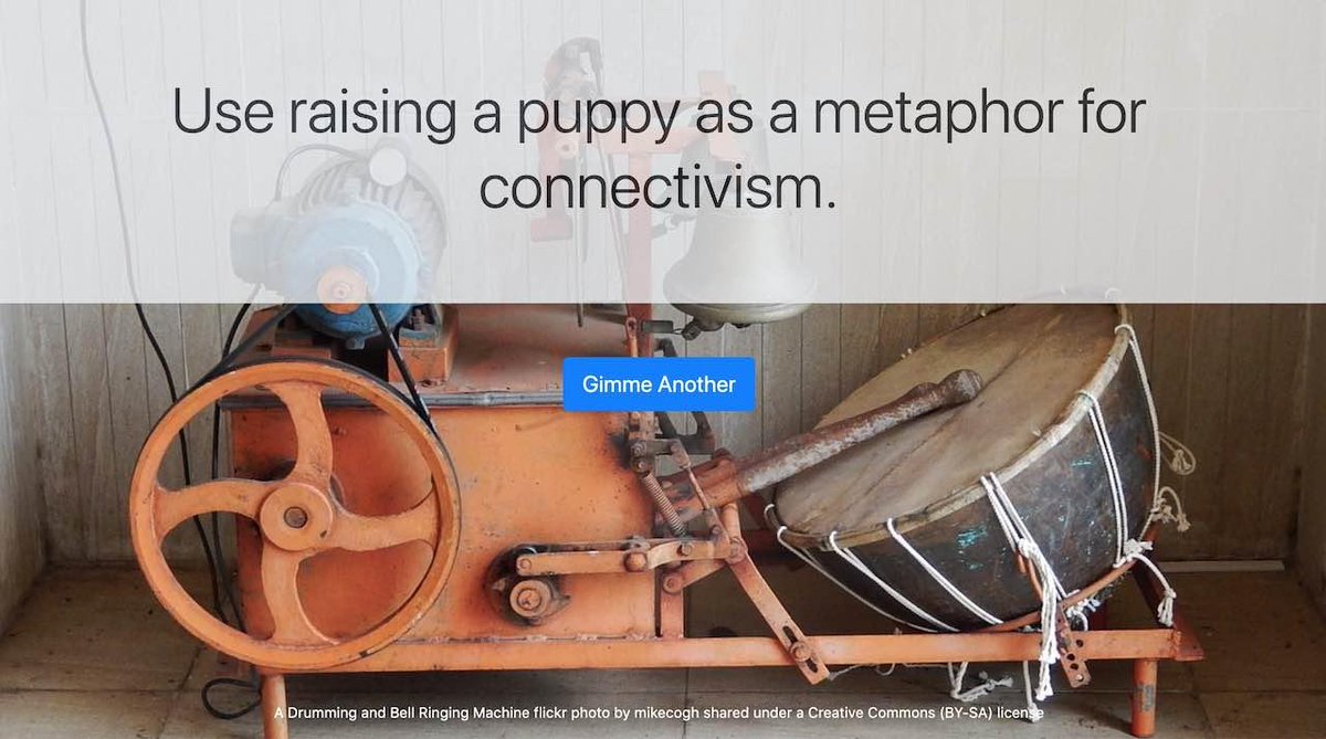 jened101's tweet photo. Alan Levine's Ed Tech Metaphor generator https://t.co/UzJsQmJtqQ gave me this today! https://t.co/22sr7hSSC6