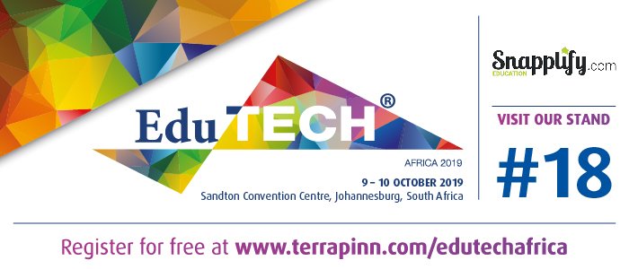 Snapplify's tweet photo. REMINDER | Look out for the @Snapplify team at @EduTech_Africa this week (9 - 10 October 2019). Find us at Stand #18 to see #SnapplifyEngage in action. ๐ป+๐=๐ #digitaleducation4everyone #edtech #edutech2019 https://t.co/b7G86xSMuO