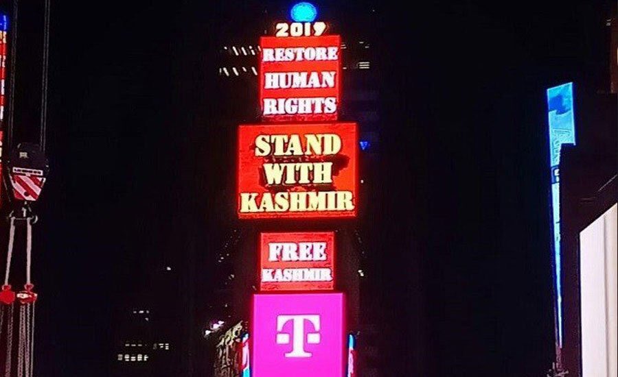 Iconic Times Square in New York lights up with “Free Kashmir”