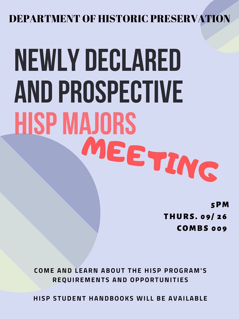 Join us today at 5pm in Combs 009 for the Newly Declared and Prospective Majors meeting!