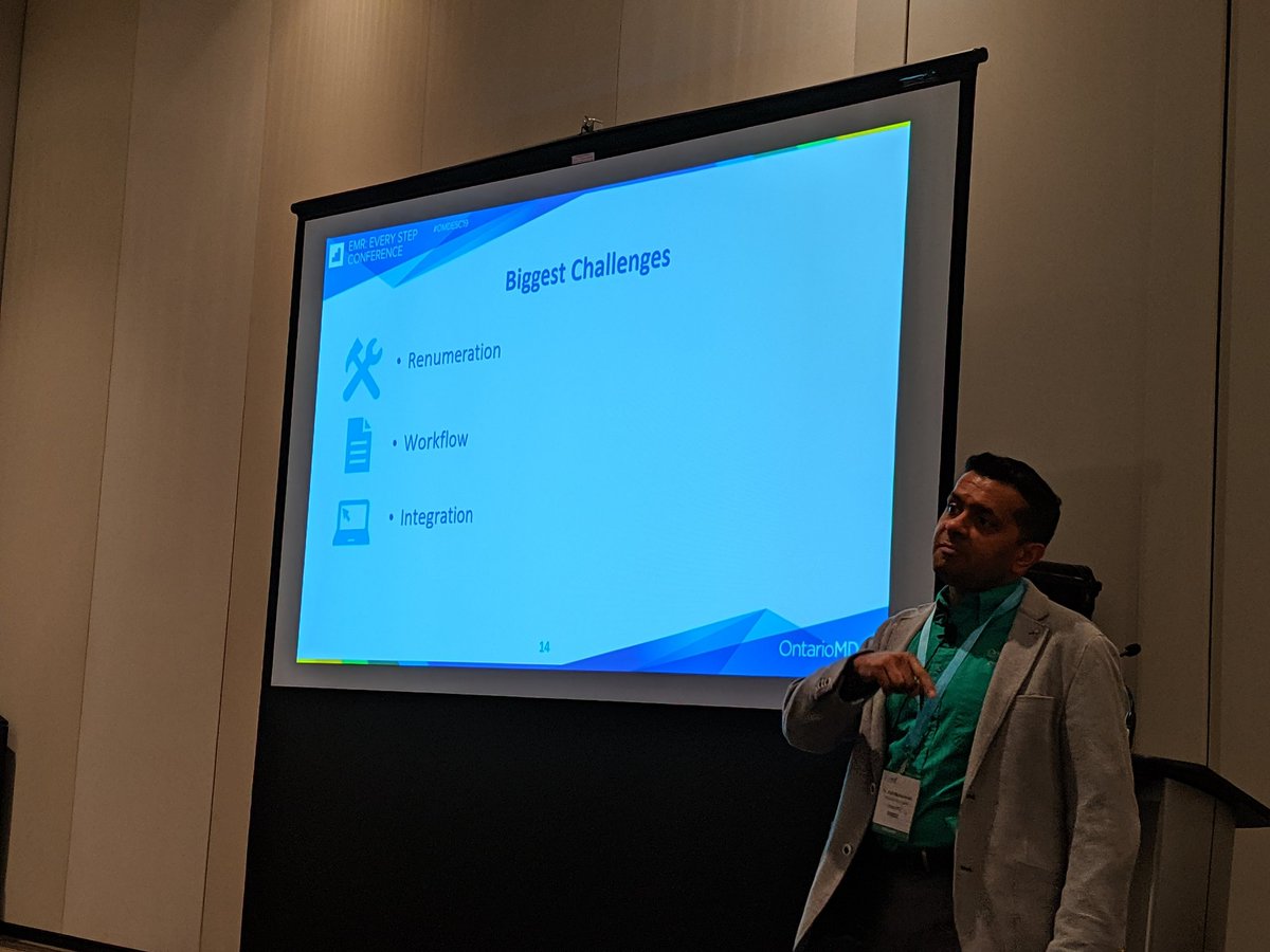 Colin_Hung's tweet photo. Biggest challenges to #virtualcare 1. Renumeration 2. #Workfkow 3. Integration. #OMDESC19 I'm willing to bet these are the same challenges for any tech adopted in healthcare.#HITsm https://t.co/wQOpcVEEFY