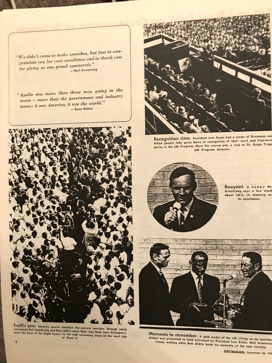 CradleAviation's tweet image. Sept 69: Armstrong &amp; Aldrin thanking Grummanites for "their excellence &amp; to thank you for giving us one grand spacecraft" #apollo11 @DrBrianMay @NASAhistory #lunarmodule