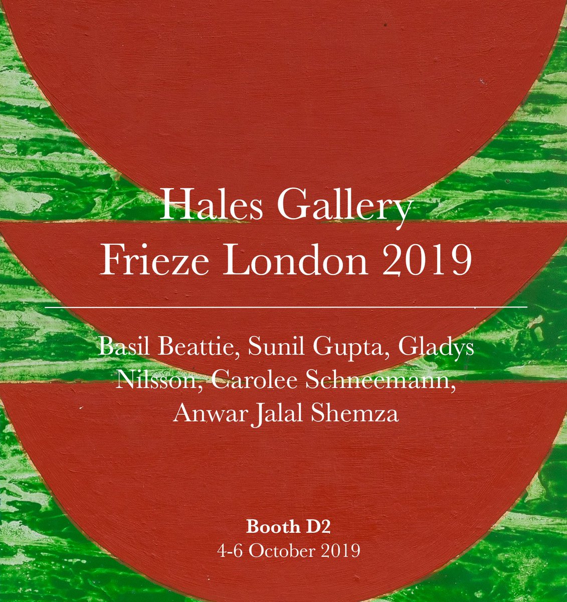 HalesGallery's tweet image. COMING SOON ✨we are delighted to announce our presentation at @FriezeArtFair London 2019, with a group presentation of esteemed artists from the gallery’s roster – #BasilBeattie, #SunilGupta, #GladysNilsson, #CaroleeSchneemann &amp;amp; #AnwaJalal Shemza. Booth D2.