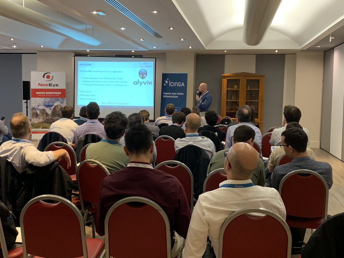 georgkostner's tweet photo. Rocco explain us how to use and integrate @AlyvixInfo in @icinga #NetEye to monitor the #userexperience https://t.co/eor3VYNfjZ