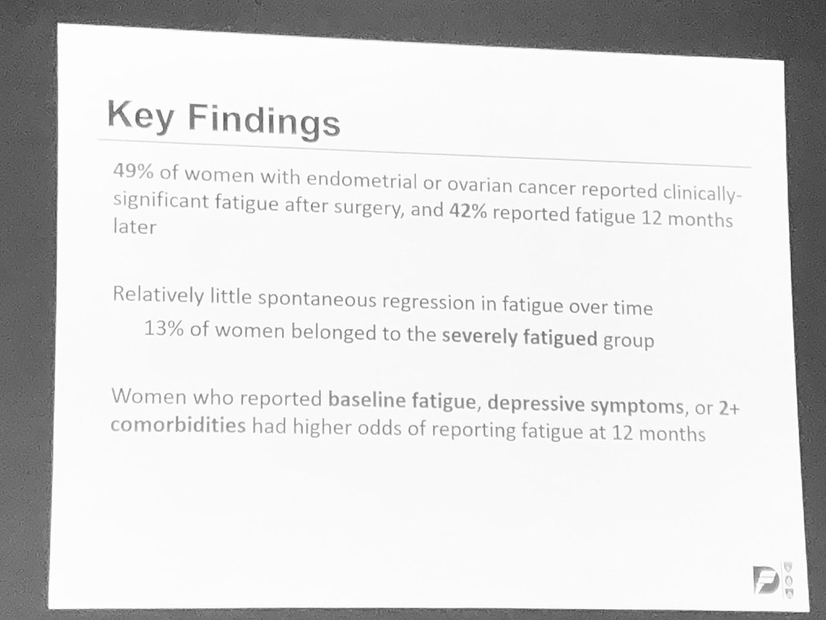 Depression but not anxiety at baseline predicts fatigue 12 months later in ovarian and endometrial cancers #IPOS2019