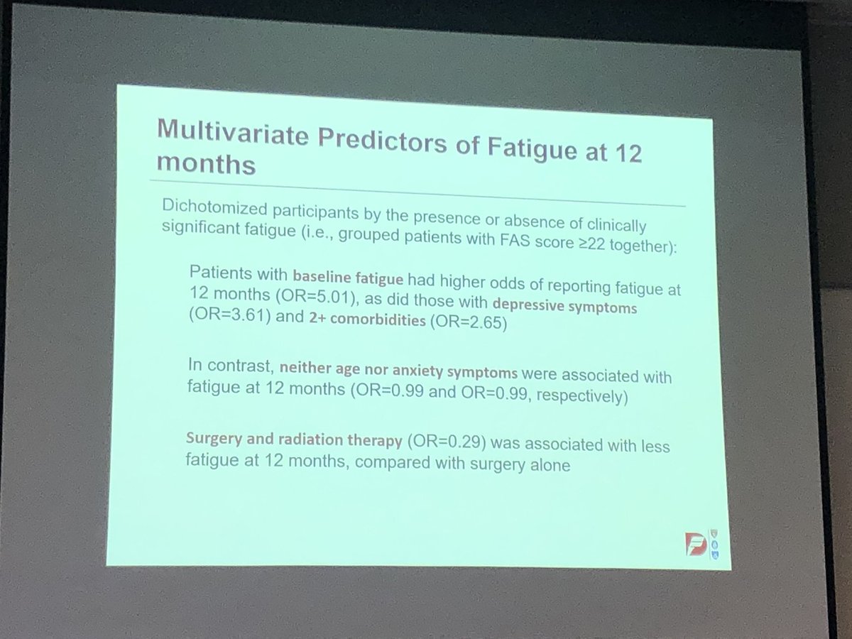 Linda_E_Carlson's tweet photo. Depression but not anxiety at baseline predicts fatigue 12 months later in ovarian and endometrial cancers #IPOS2019 https://t.co/ezYBUSjbvR